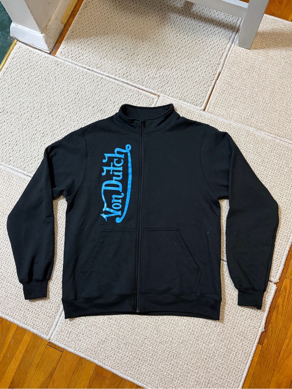 Von Dutch Fleece Full Zip Graphic Black Jacket Men Streetwear Skater Y2K Grunge